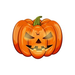 Pumpkin for All Saints Day. Halloween. Isolated. White background. Stock Vector illustration. Vegetables. Masquerade. Holiday . Sinister face. Celebration. Cartoon. 31 october. Autumn. Trick or treat.