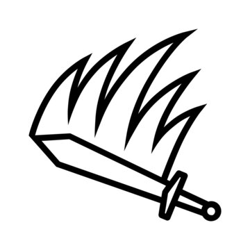 Slashing attack with a sword line art vector icon for games and websites