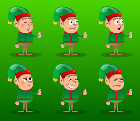 Christmas Elf making thumbs up sign. Vector cartoon character illustration of Santa Claus's little worker, helper.