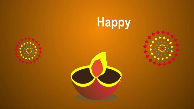 An animation of Happy Deepavali wish with diya lamp and rotating mix shape. Deepavali is festival of light.