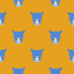 Cute rhino pattern isolated on a colored background. Simple illustrations for a children's book. African animal in cartoon style. Perfect for greetings, cards, posters, greetings or shopping.