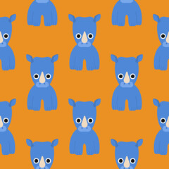 Fototapeta premium Cute rhino pattern isolated on a colored background. Simple illustrations for a children's book. African animal in cartoon style. Perfect for greetings, cards, posters, greetings or shopping.