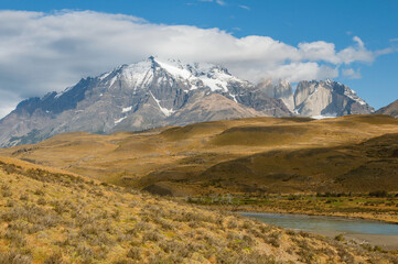 Fototapeta na wymiar Morning view of Torres mountains. Torres del Paine national park.