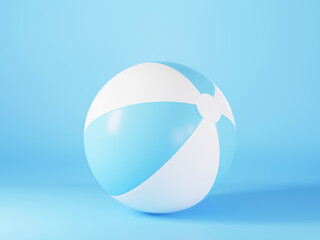 Blue inflatable beach ball mockup light sphere toy for sport game summer on blue background, holiday summer icon, 3D rendering illustration