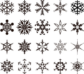 黒色の雪の結晶のアイコンセット