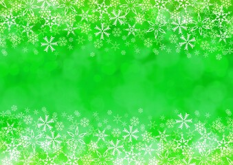 緑色の雪の結晶のフレーム背景