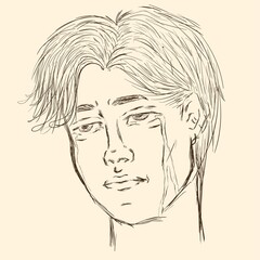 Drawing sketch sad crying guy with tears