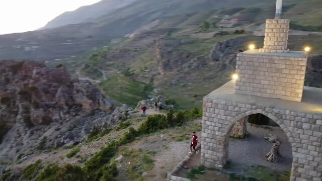 Aerial View Of Cedars Cross And Bcharre Mountains In Lebanon - drone shot