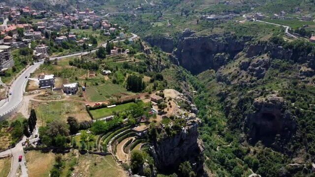 Bsharri, Lebanon - one of the most beautiful villages of Kadisha Valley - aerial drone shot