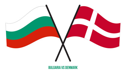 Bulgaria and Denmark Flags Crossed And Waving Flat Style. Official Proportion. Correct Colors.