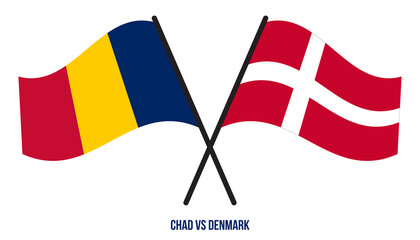 Chad and Denmark Flags Crossed And Waving Flat Style. Official Proportion. Correct Colors.
