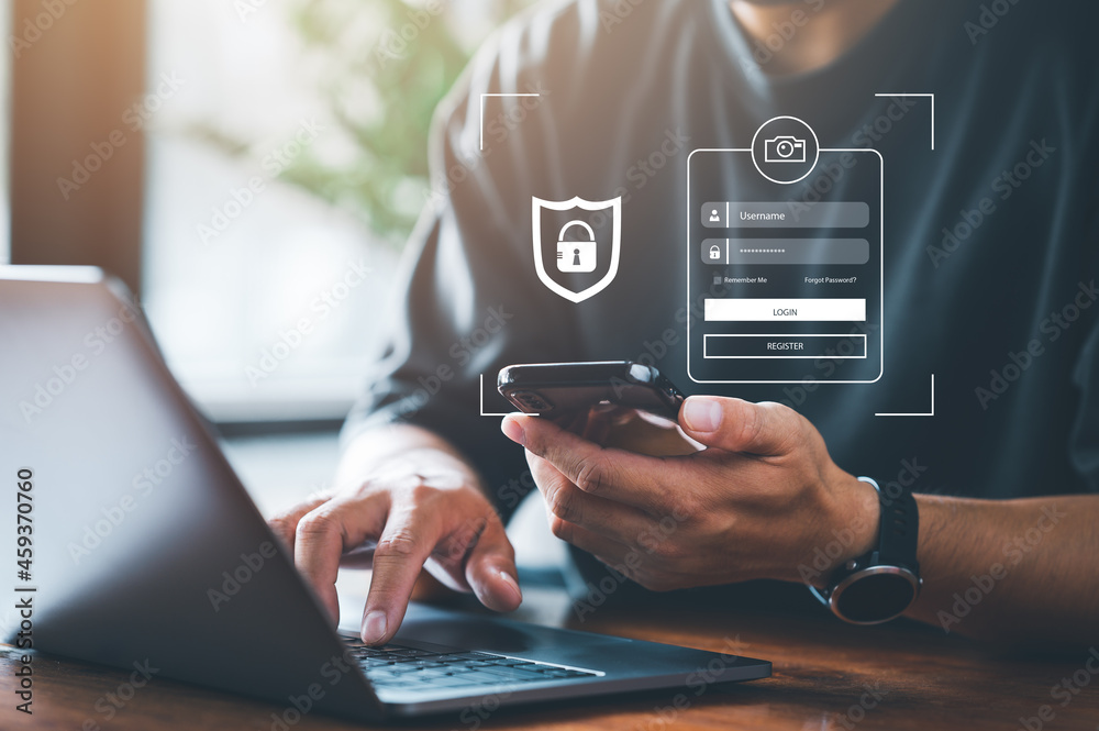 Fototapete cyber security concept, Login, User, identification information security and encryption, secure access to user's personal information, secure Internet access, cybersecurity.
