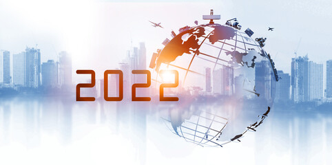 2022 new year plan for The world logistics , there are world map with logistic network distribution...