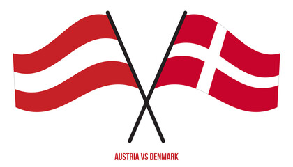 Austria and Denmark Flags Crossed And Waving Flat Style. Official Proportion. Correct Colors.