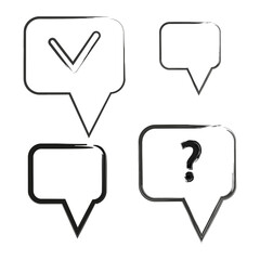 Square speech dialogue icon. Mark and question sign. Banner design. Hand drawn sketch. Vector illustration. Stock image. 