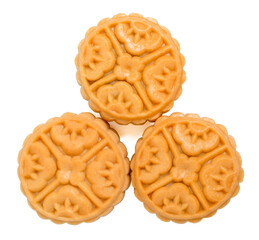 Top view mooncakes for Chinese Mid Autumn Festival celebration on white background.