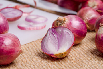 shallot or onion put on the cutting board.