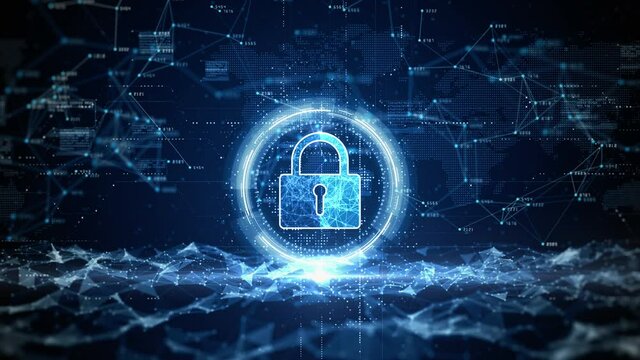 HUD Padlock Icon Cyber Security, Digital Data Network Protection, Future Technology Digital Data Network Connection Background Concept.
