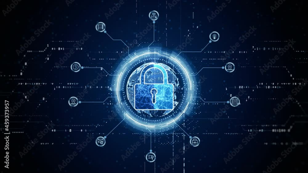 Poster hud padlock icon cyber security, digital data network protection, future technology digital data net