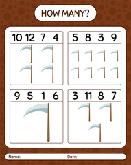 How many counting game with scythe. worksheet for preschool kids, kids activity sheet