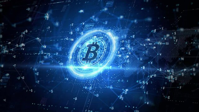 Bitcoin blockchain cryptocurrency digital encryption, Digital money exchange, Technology global network connections abstract background concept.