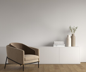 Home mockup in living room interior background, 3d render. White living room design. Minimalism concept