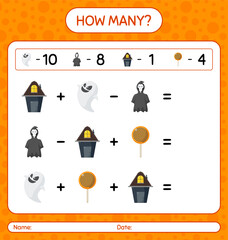 How many counting game with halloween icon. worksheet for preschool kids, kids activity sheet