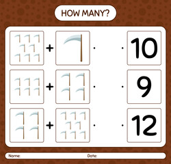 How many counting game with scythe. worksheet for preschool kids, kids activity sheet