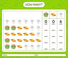 How many counting game with halloween icon. worksheet for preschool kids, kids activity sheet