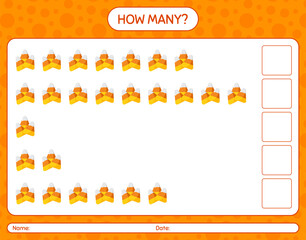 Fototapeta premium How many counting game with candy corn. worksheet for preschool kids, kids activity sheet
