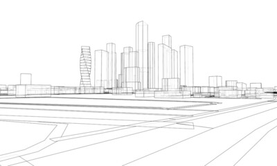 Vector lines buildings and city roads, town design