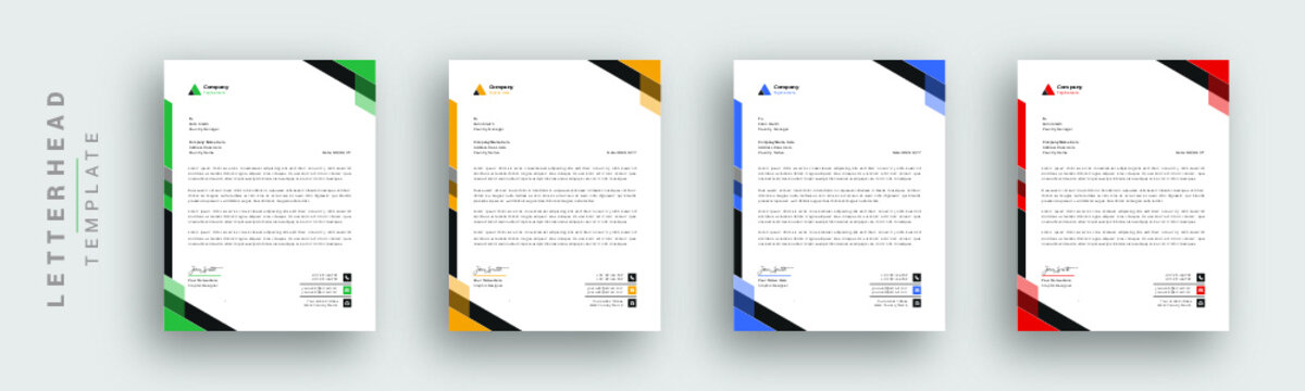 Professional business letterhead design in red, yellow, green & blue for corporate office. Vector design illustration. Simple & creative modern corporate letterhead template in a4 size