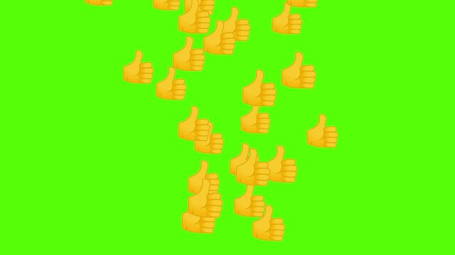Thumbs up icon for social media against green screen.