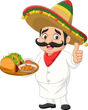 Naklejki Cartoon Mexican chef with foods giving thumb up