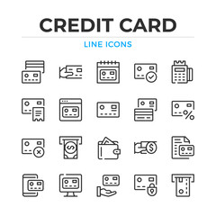 Credit card line icons set. Modern outline elements, graphic design concepts, simple symbols collection. Vector line icons