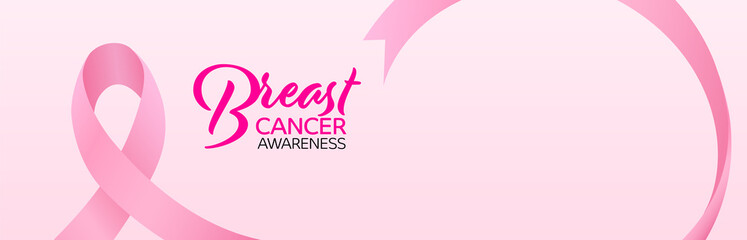 Breast cancer awareness campaign banner background with pink ribbon.