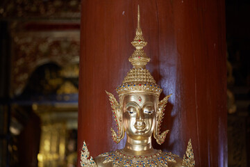 Fototapeta premium Golden Buddha statues, inside the temple. Chiang Mai, Thailand