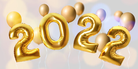 Figure 2022 made of balloons on grey background. Happy New Year 22 celebration