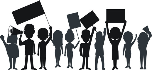 people with placards and megaphone  crowd strike