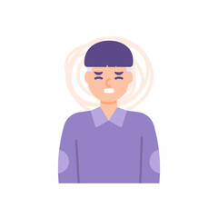 illustration of the expression of a man who feels a headache. confused, stressed, full of problems, complicated. flat cartoon style. vector design
