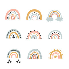 cute vector illustration of boho rainbows set