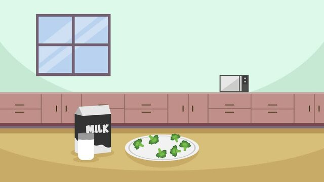 Female teenage eating fresh broccoli at home