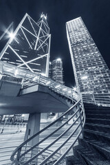 High rise office buildings in Central district of Hong Kong city at night