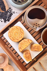 Pineapple custard moon cake on the plate 