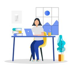 The young lady leaning online from home.