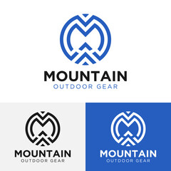 Letter Initial Monogram M or MM for Mountain Logo Design Template. Suitable for Adventure Outdoor Hiking Camping Hunting Sport Gear Apparel Business Brand in Simple Line Unique Style Logo Design.