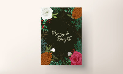 Beautiful christmas card template with beautiful floral and gold glitter