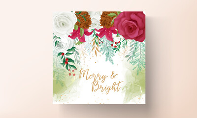 Beautiful christmas card template with beautiful floral and gold glitter