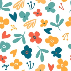 Wallpaper murals Floral pattern A simple bright pattern with little flowers and leaves on a white background. Floral seamless illustration for wallpaper, wrapping paper, surface design