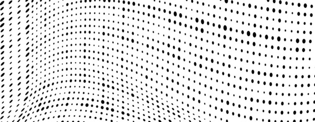 Vector modern optical texture of pop art. Abstract halftone wave dotted background. Futuristic twisted grunge pattern, dots, circles